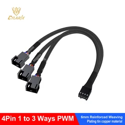 Cylarix PWM Fan Splitter Cable PC 4Pin 1 to 4 Ways Fan Power Extension Adapter Cable Black Sleeved Braided Cable 27cm/10.5 inche