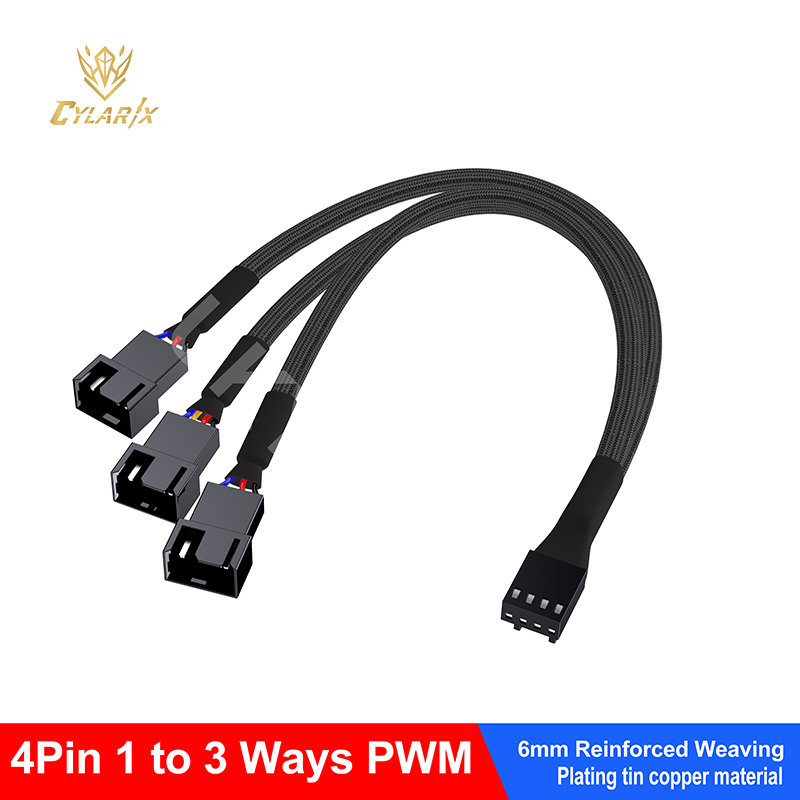  Cylarix PWM Fan Splitter Cable PC 4Pin 1 to 4 Ways Fan Power Extension Adapter Cable Black Sleeved Braided Cable 27cm/10.5 inche 