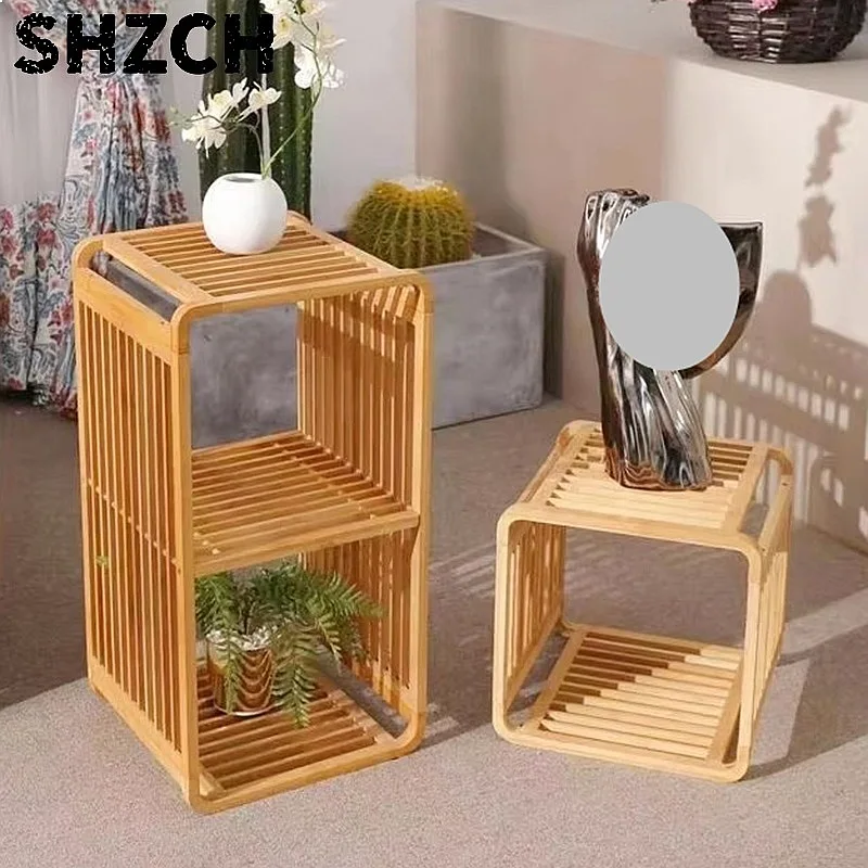 Bamboo rattan Stacked shelves with storage floor-to-ceiling book sorting bedroom bedside bay window multi-layer shelves