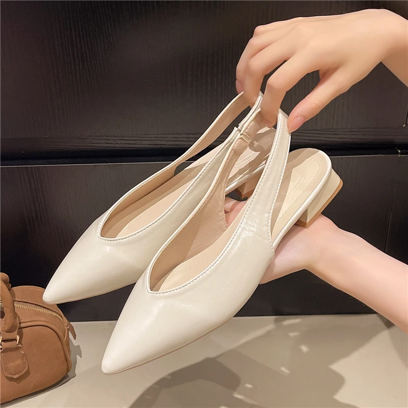

Summer Women's New Fashion Sexy Pointed Retro Solid Color High Heels Leather Outdoor Banquet Party Women's Sandals Large Size