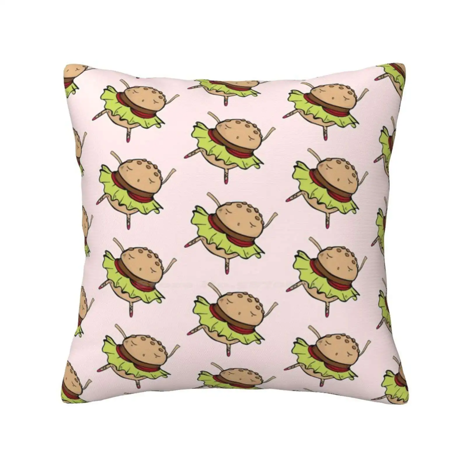 Funny Dancing Burger Ballerina Pillow Cover Hug Pillowcase Cheeseburger Hamburger Tasty Fast Food Lover Relax Dance Dancing