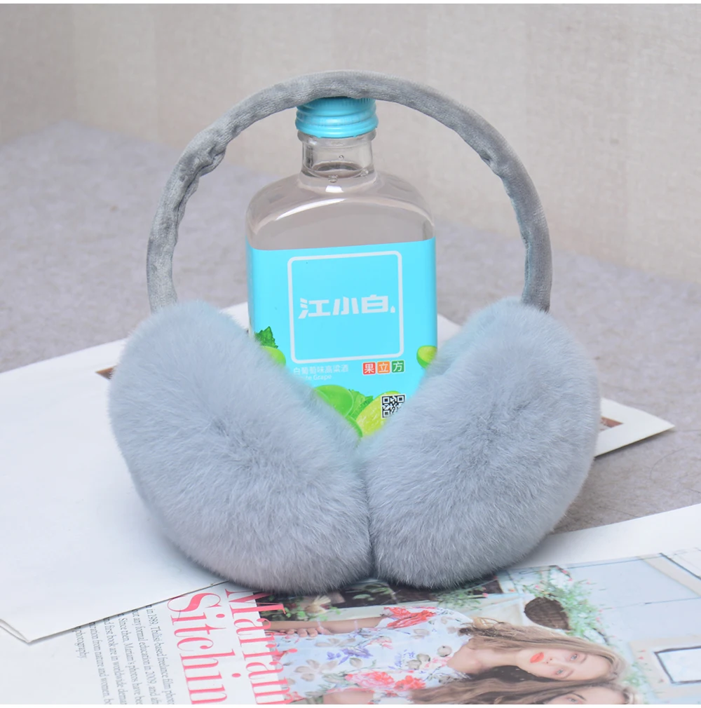 Rex Rabbit Fur Hang Ear Cover Warm Winter Earmuffs Headwear Ear Muffs Fur Earmuffs Cold Ear Warmer Fold Ear Protection Headband