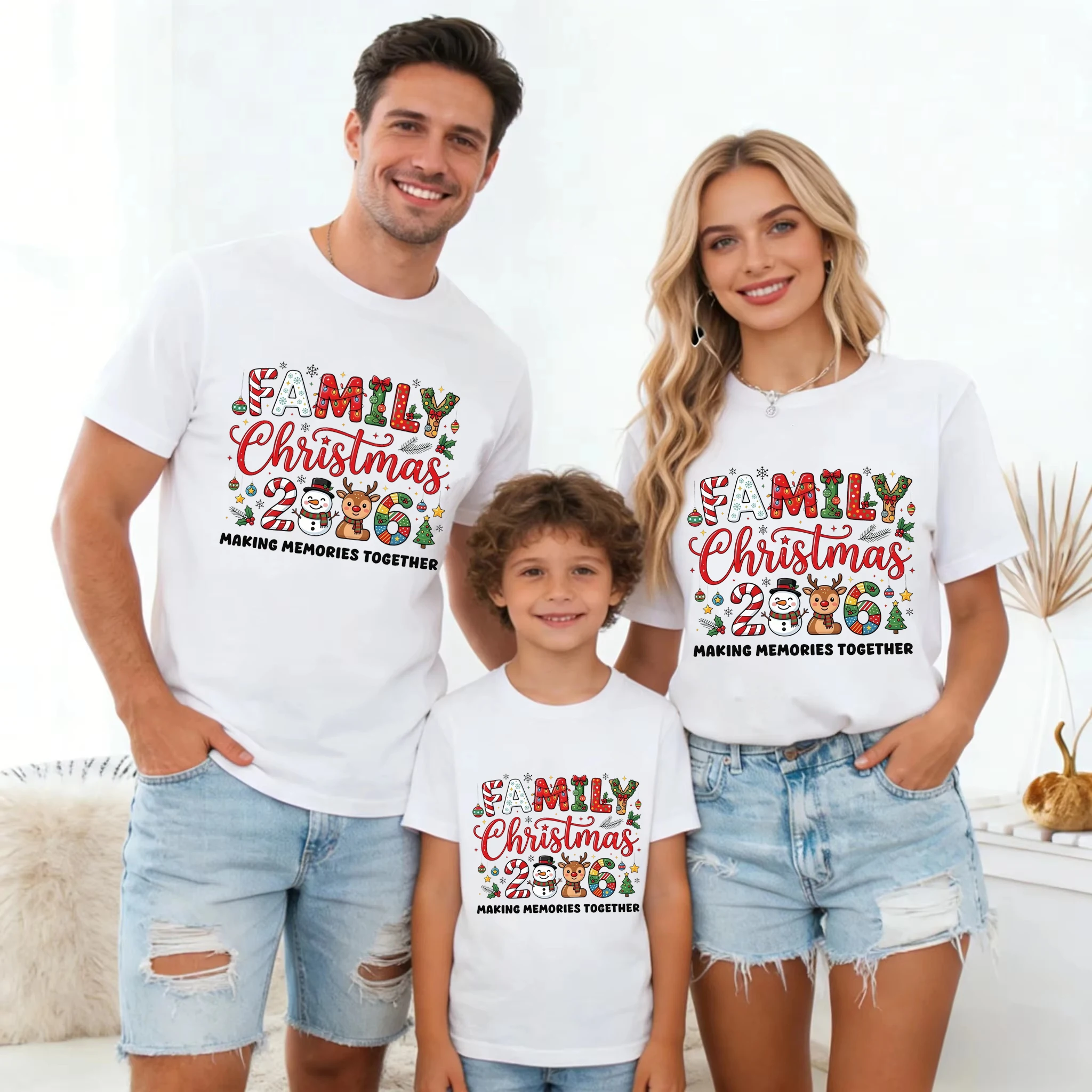 Family Christmas 2026 Making Memories Together Reindeer Snowman Printed T Shirt Christmas Gift Famliy Matching T-Shirt