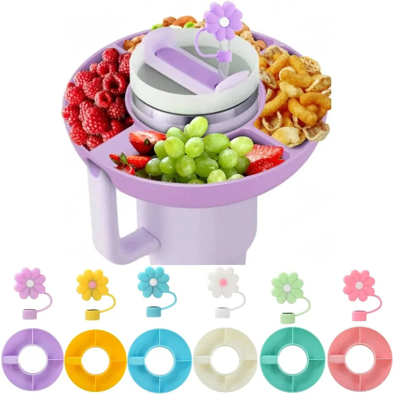 

1 Pcs Snack Bowl for Stanley 40oz Tumbler with Handle, Plastic Snack Tray with 4 Compartment Compatible for 40oz with Handle
