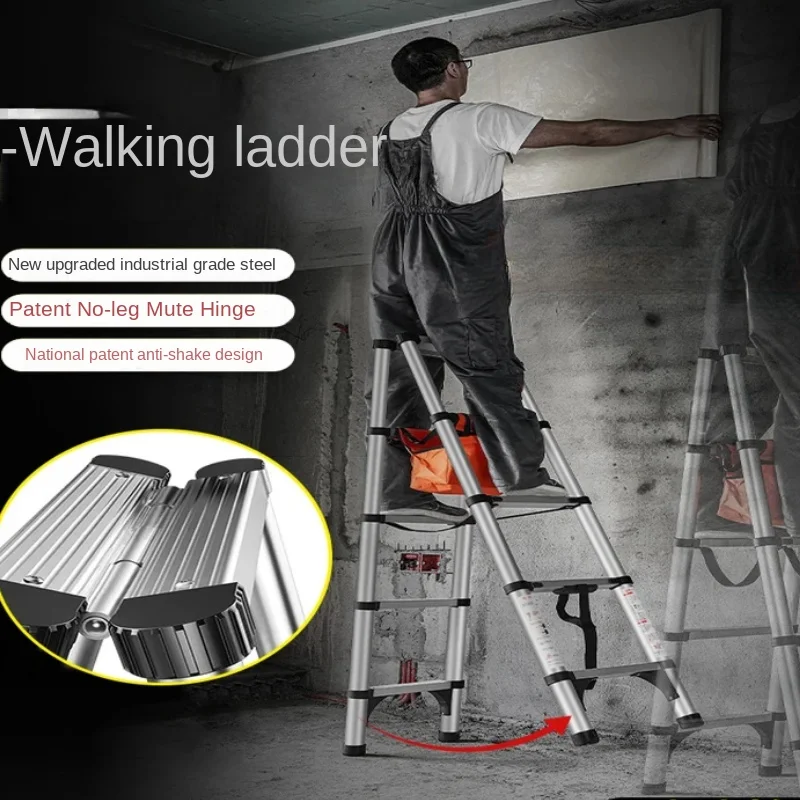 1.4+1.4M Aluminum Folding Ladder Telescopic Scaffold Steps Retractable Multi-Purpose Ladder for Household Use