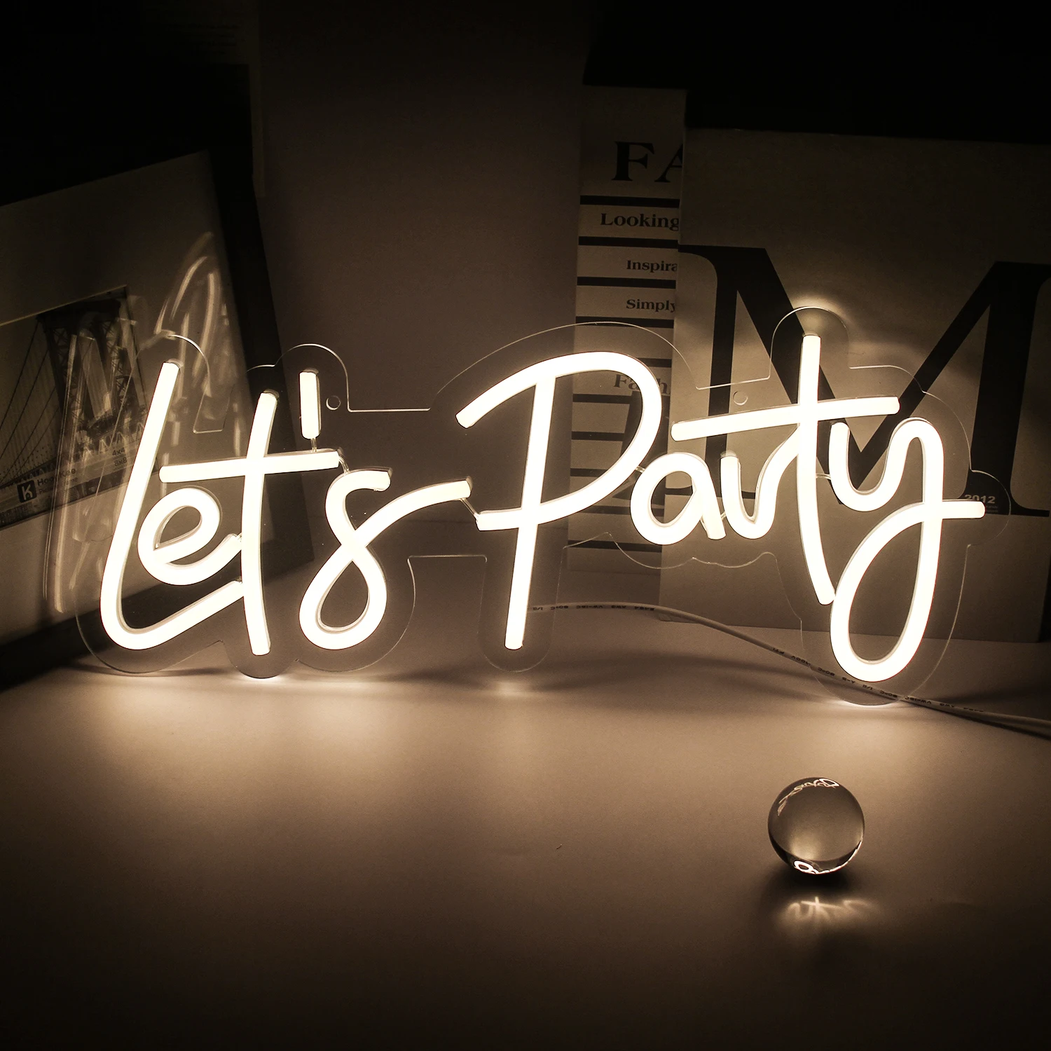 Let's Party Neon Sign USB Wall Decor Bachelorette Party Engagement Wedding Christmas & Halloween Led Art Wall Decorative Lights