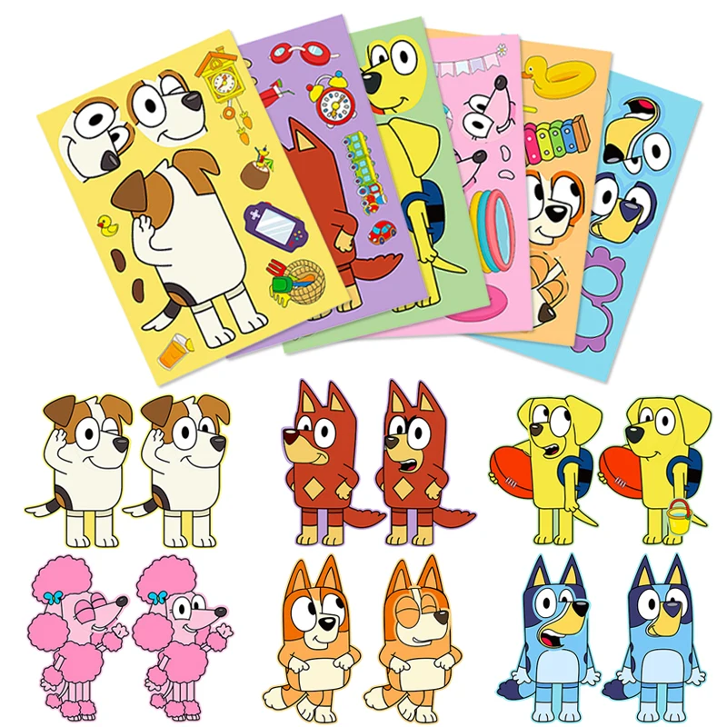 Pegatinas de dibujos animados Bluey y Bingo Dog para niños, rompecabezas de intercambio facial DIY, ensamblar, figura de Anime, hacer una cara, juguete de regalo, 30/60 piezas