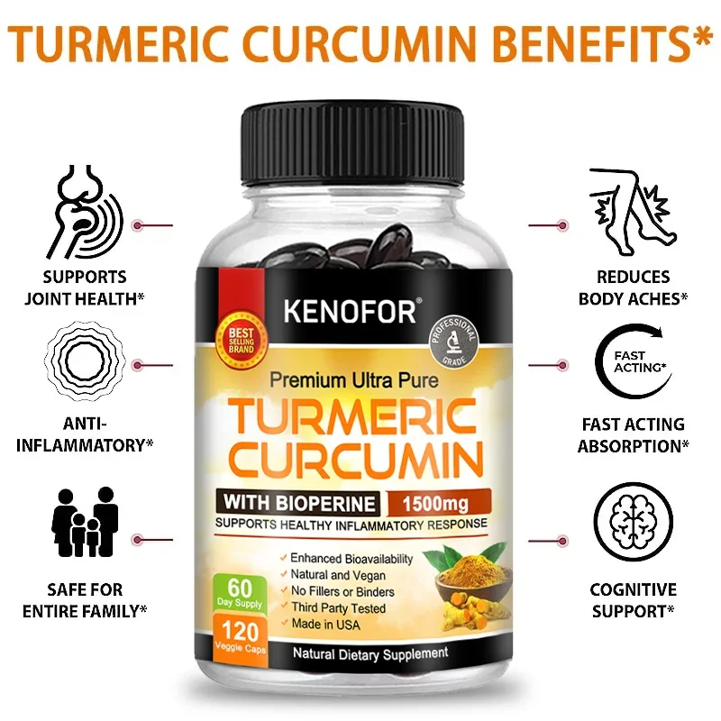 Curcumin & Black Pepper - Highly Absorbed, Ultra-Strength Turmeric Supplement - for Joint Support, Pain Relief, Antioxidant