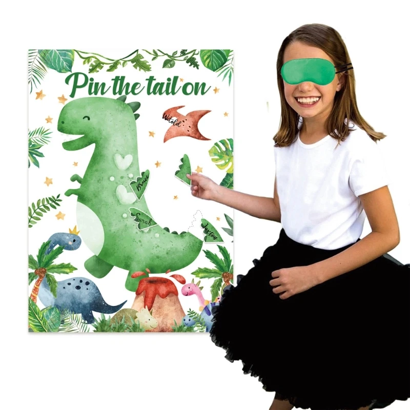 1 Set Fun Party Game Creative Shower Parties Props Pin the Tail on the Dinosaur with Tail Stickers & Eyemask for Kids