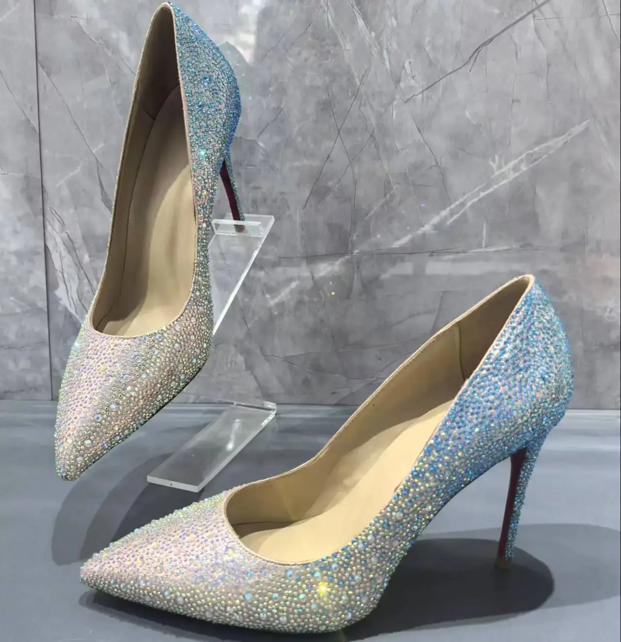 Givencci Colorful Rhinestones Pumps Female Pointed Toe Red Sole Luxury Women Shoes Stiletto High Heels Elegant Lady Party Dress