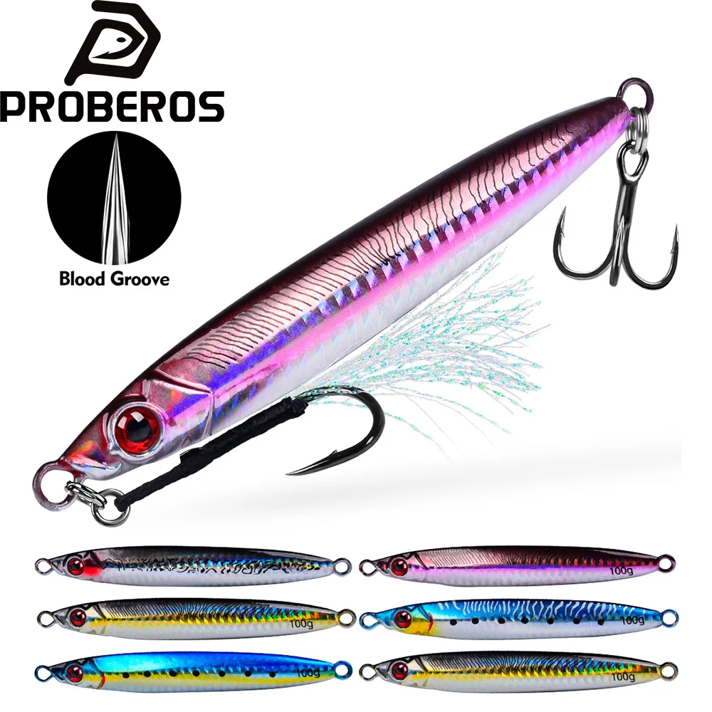 Proberos 14-80G Isca Metálica de Afundamento Rápido Slow Jig 1pc para Jigging, Pesca de Costa, Bass e Pesca Subaquática, Isca Rígida, Iscas de Pesca e Acessórios