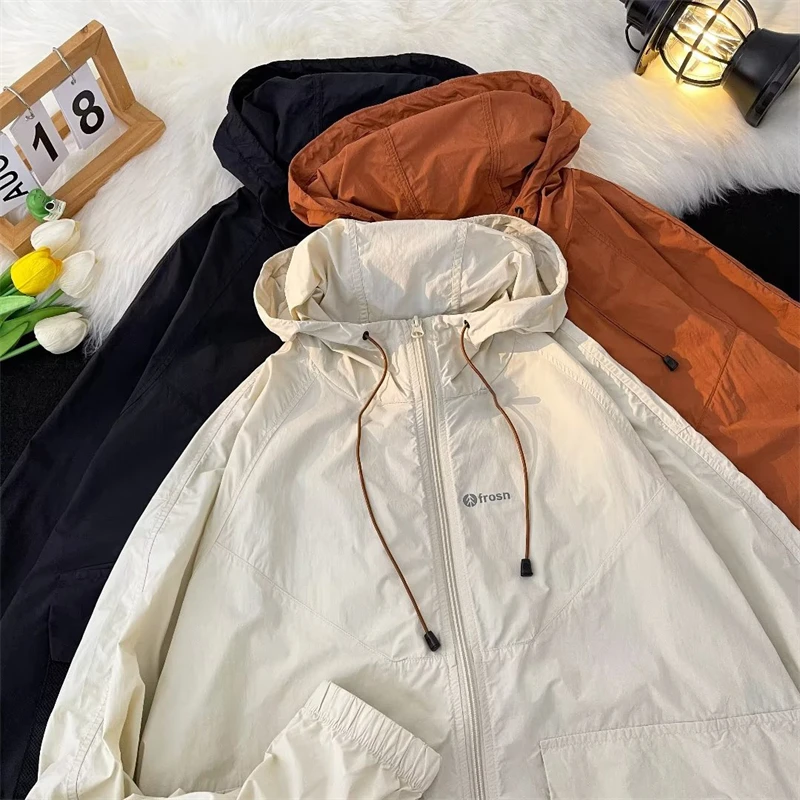 

Ice Silk Dstring Hooded Sun Protection Jaet Men's Summer Thin Outdoor Workwear Windbreaker Coat Trendy Japanese Brand