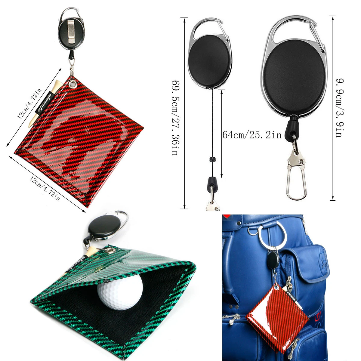 12x12cm Square Golf Ball Cleaning Towel with Carabiner Hanging Buckle Golf Club Head Cleaner Ball Wiping Cloth Outdoor Sports