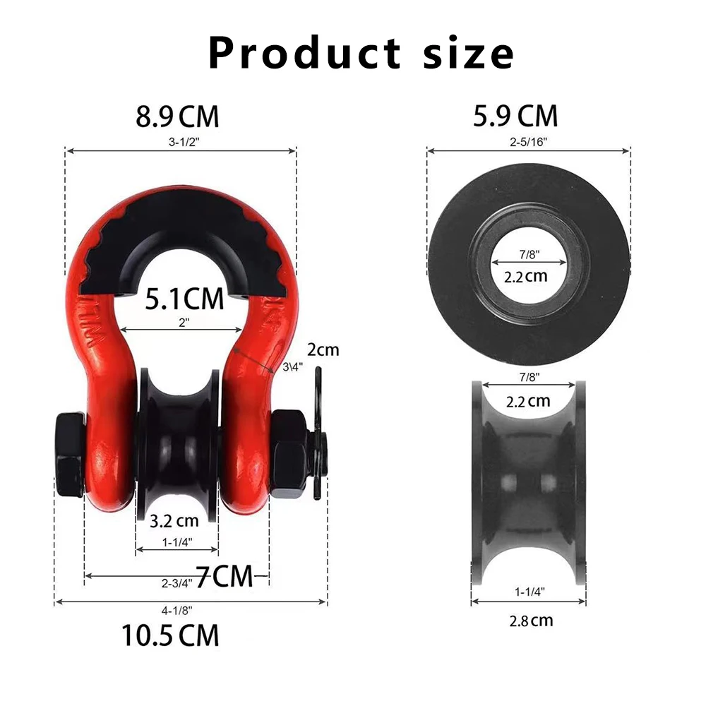 Lantsun JL1298 2pcs D-Ring Shackle U-Hook Loop Hook Trailer Rope Steel for Jeep for Wrangler JK/JL/SUV, 1-Pair
