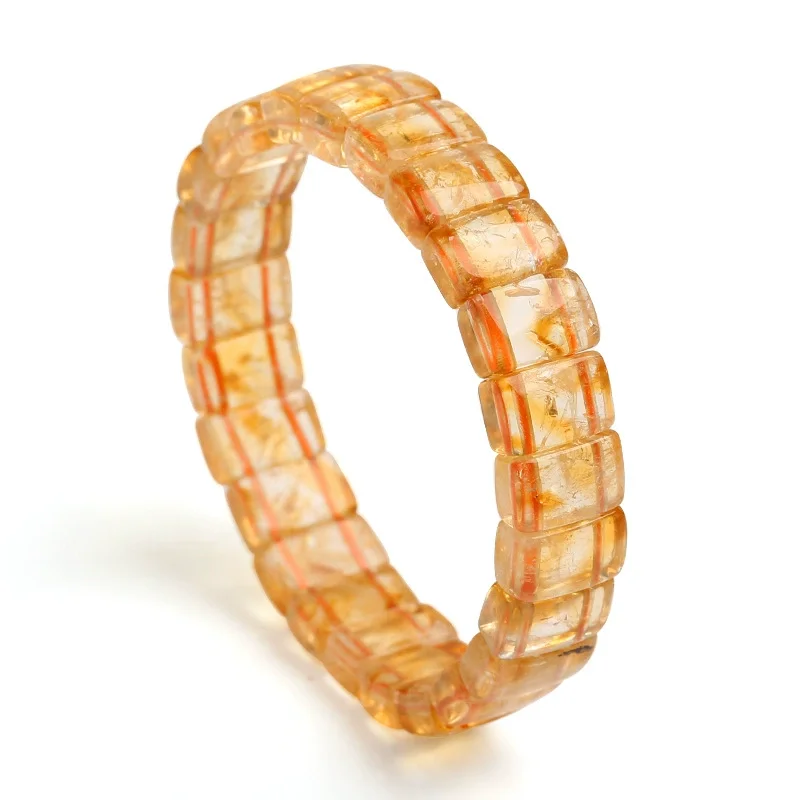 

Natural Yellow Citrine Quartz Bracelet Yellow Citrine Quartz 12x8mm Women Men Rectangle Beads Jewelry 14x10mm AAAAA