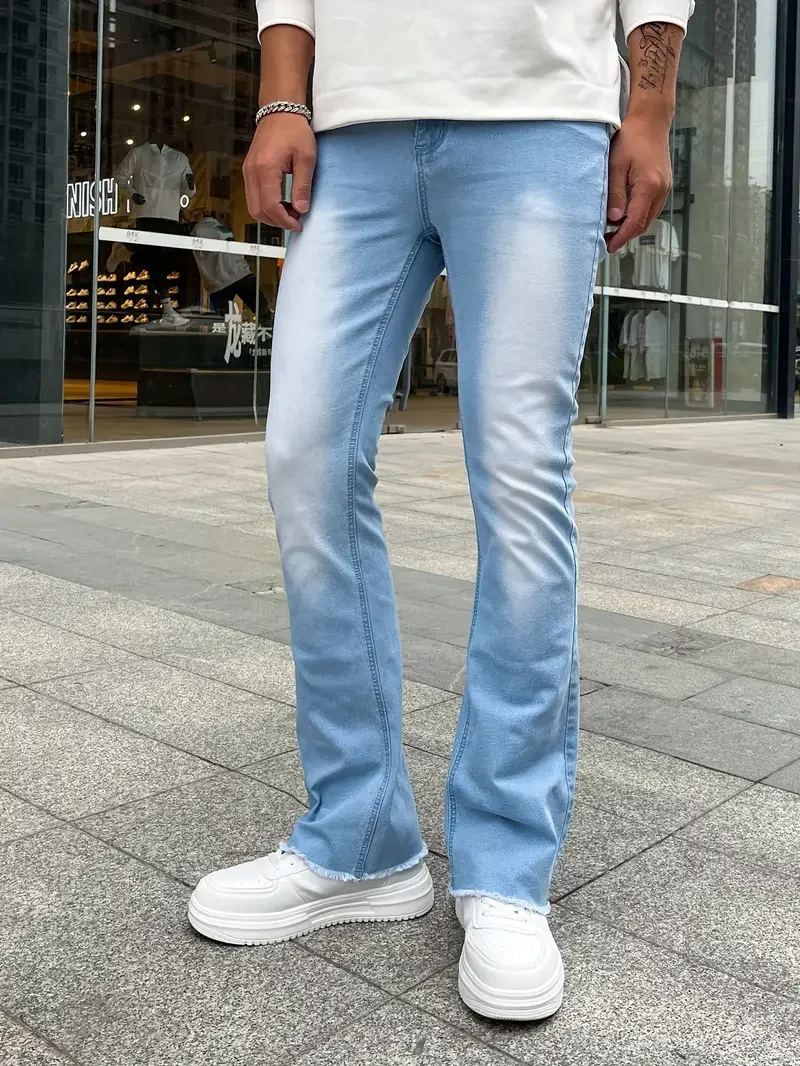 Pantalones vaqueros ajustados de color azul para hombre, ropa informal de calidad, ropa de calle de Hip Hop