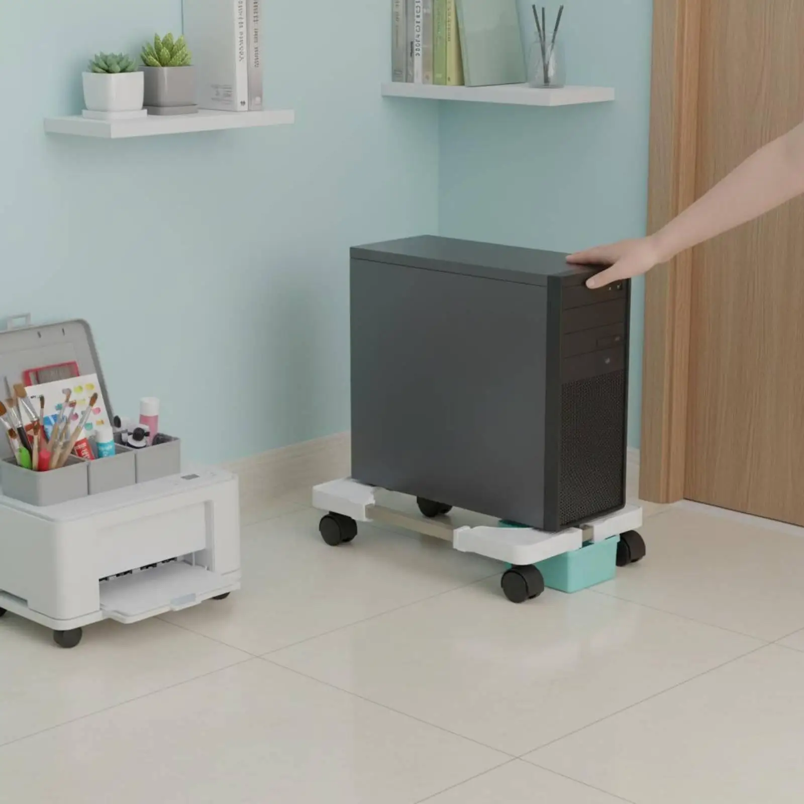Rolling PC Computer Stand Universal Fit Mobile PC Carrier Raised Base for Office