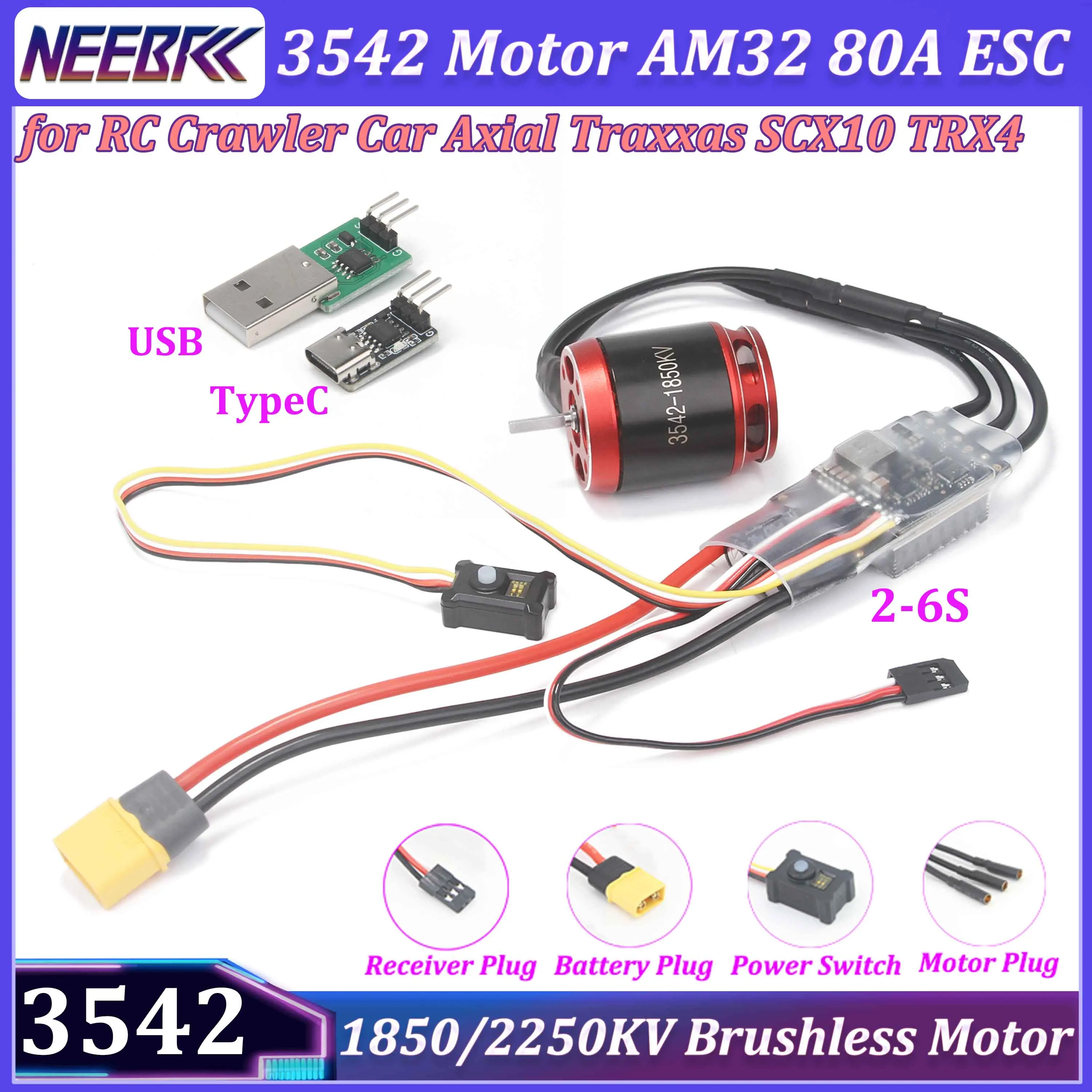 RC Crawler Auto 3542 1850/2250KV Outrunner Brushless Motor AM32 80A ESC 2-6S für RC Crawler Auto Axial Traxxas SCX10 TRX4 Teile