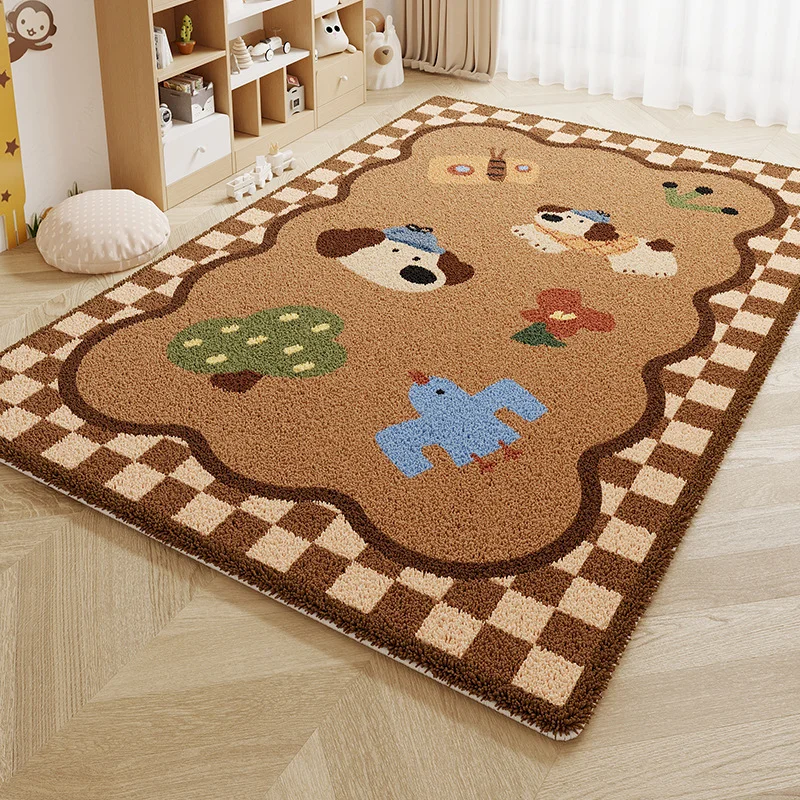VIKAMA Cute Cartoon Puppy Area Rug Soft Plush Non‑Slip Large Floor Mat Kids Play Carpet for Bedroom Living Room Home Decoration
