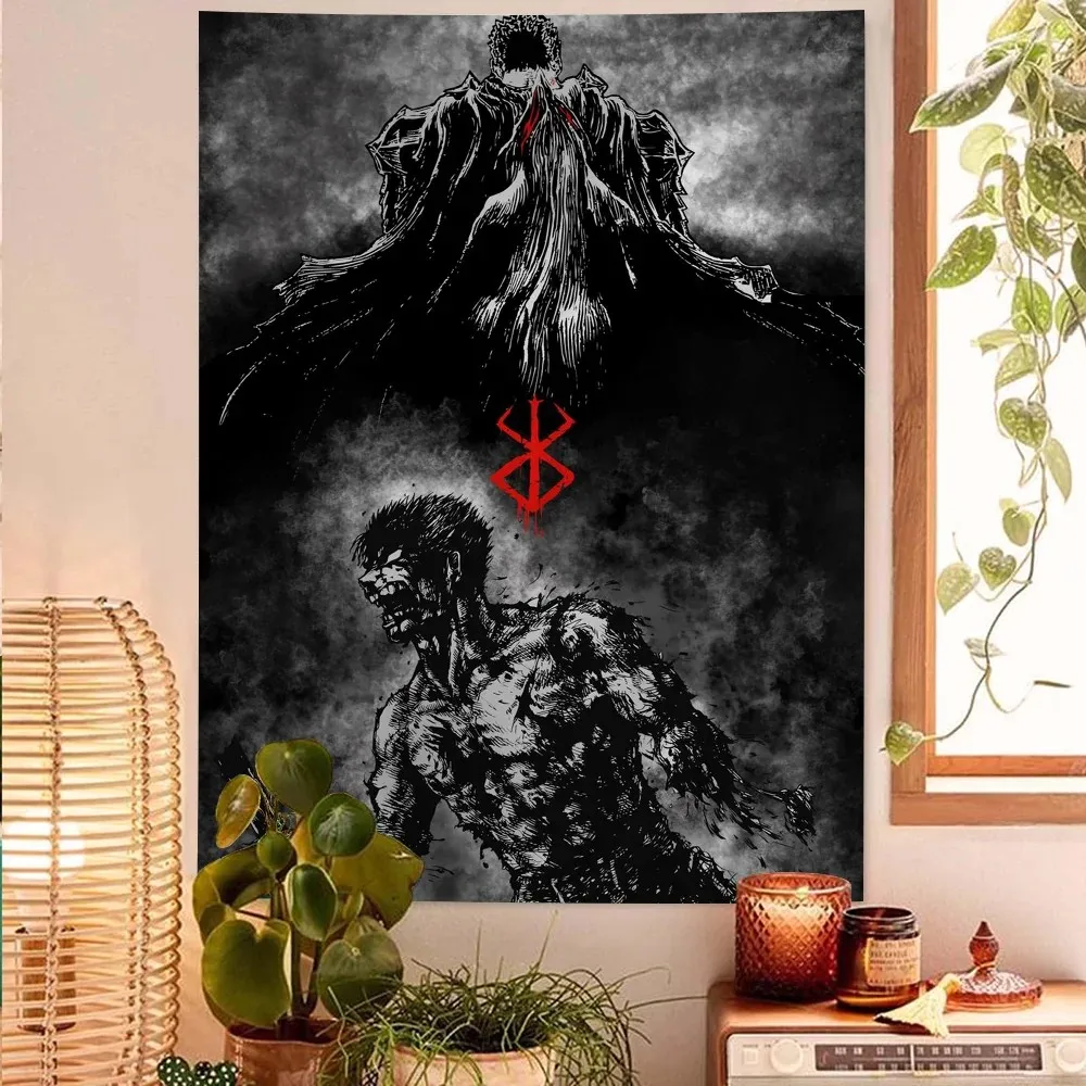 VIKAMA Tapisserie murale d'art japonais Berserk Anime, tapis mural fleuri hippie pour chambre à coucher, dortoir, salon, décoration de la maison
