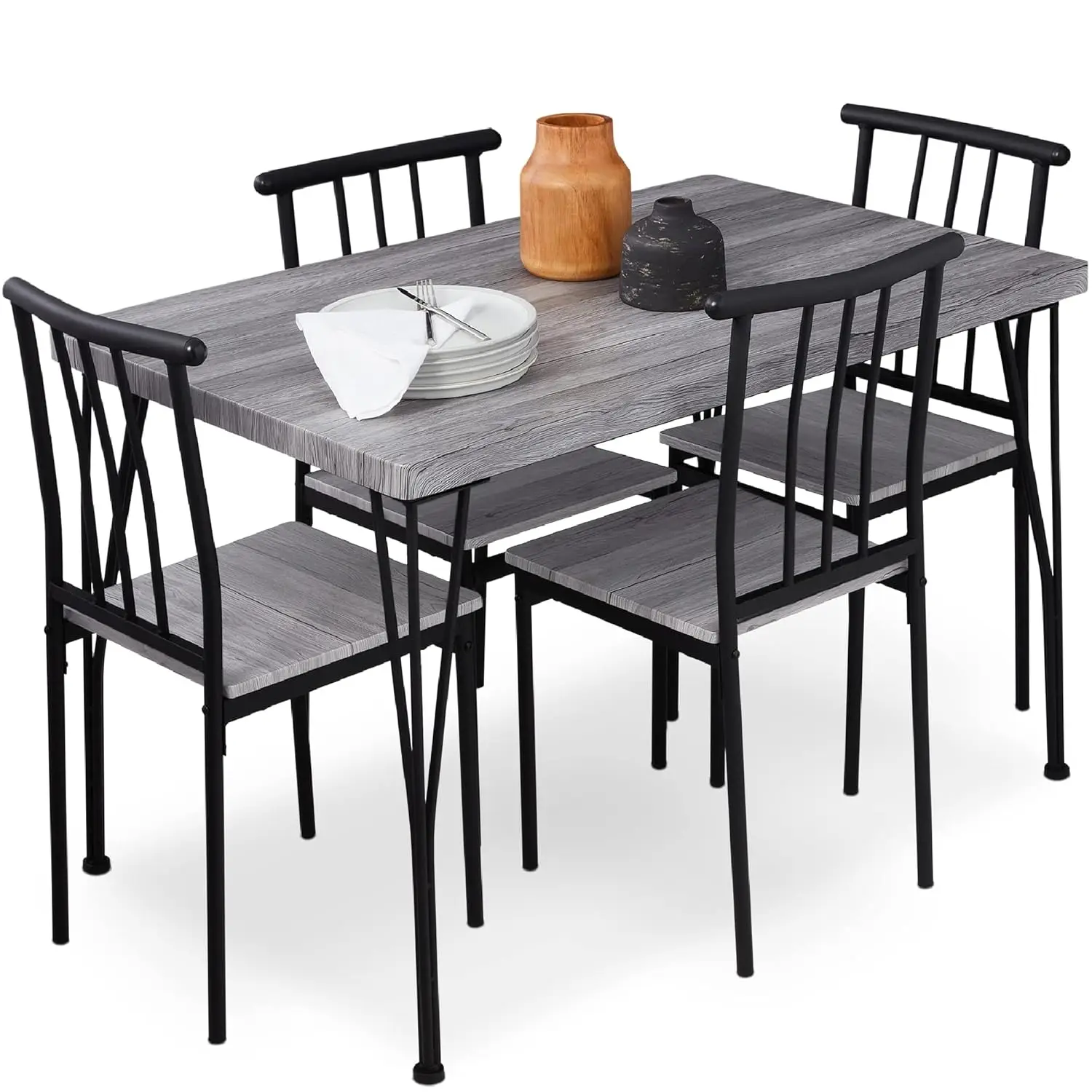 

5-Piece Metal and Wood Indoor Modern Rectangular Dining Table Furniture Set for Kitchen, Dining Room, Customized