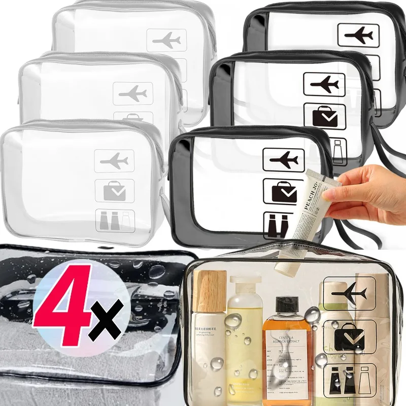 

1/4Pcs Clear Travel Toiletry Bag PVC Transparent Cosmetic Pouch Waterproof Makeup Organizer Vacation Trip Bathroom Storage Bag
