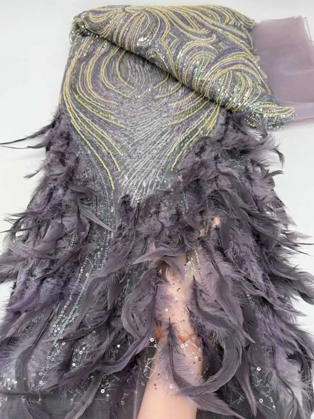 أحدث ثلاثية الأبعاد ريشة الأفريقي مطرز أقمشة الدانتيل 2026 الفرنسية النيجيري الترتر أقمشة الدانتيل لحفل الزفاف فستان الزفاف المواد #6