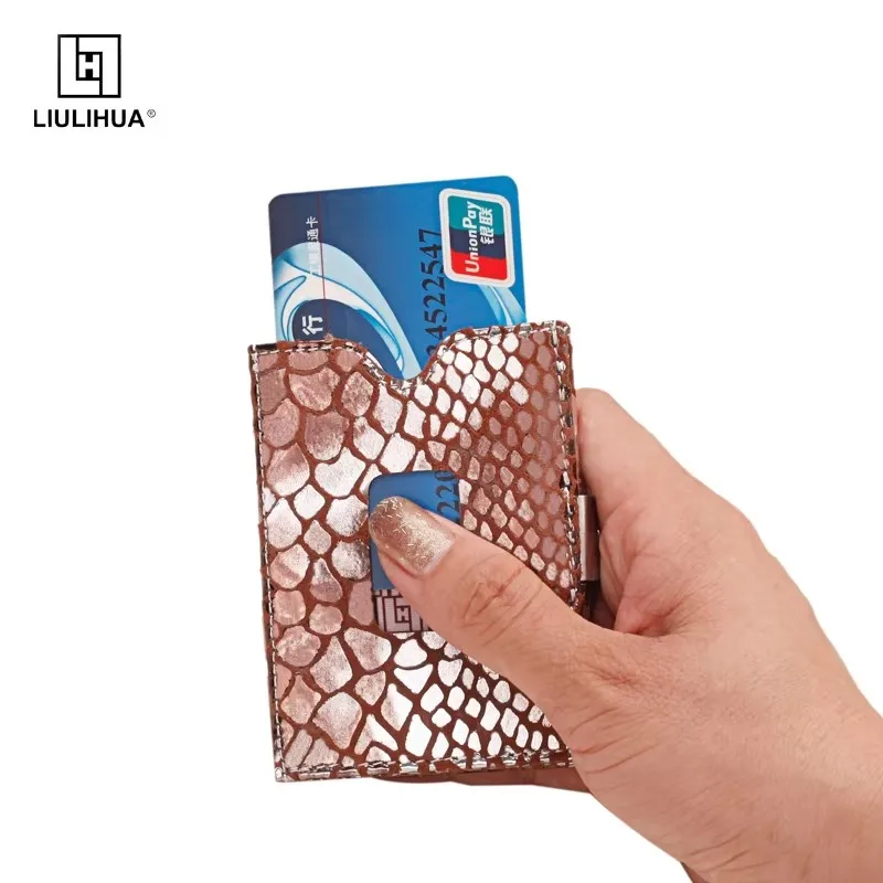 

LIULIHUA Snake Print leather Trifold Ultra-thin Purse Men Designer Luxury Wallet Unique Card Holder with Stainless Steel Hasp
