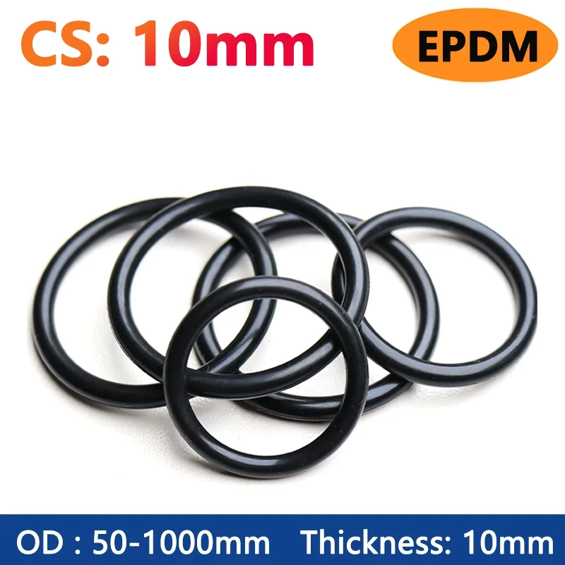 

1pc EPDM Rubber O Ring Thickness CS 10mm Acid Alkali Water and Friction Resistance O-Ring Seal Gasket ID 30-980mm OD 50-1000mm