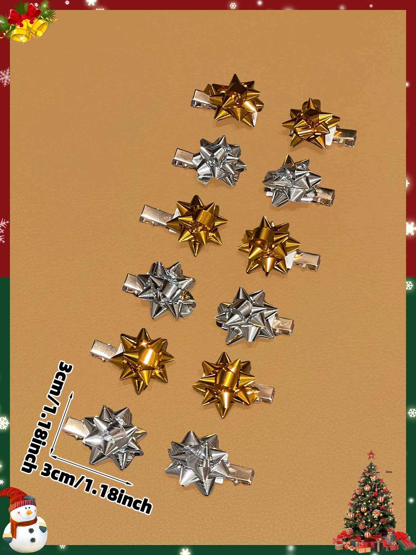 12 قطعة من إكسسوارات الشعر الأنيقة على شكل نجمة عيد الميلاد للنساء، دبابيس شعر عصرية للسيدات في عيد الميلاد