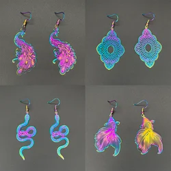 Hollow Out Filigree Earrings Dazzle Color Peacock Serpent Koi Leaf Earrings for Women Fashion
