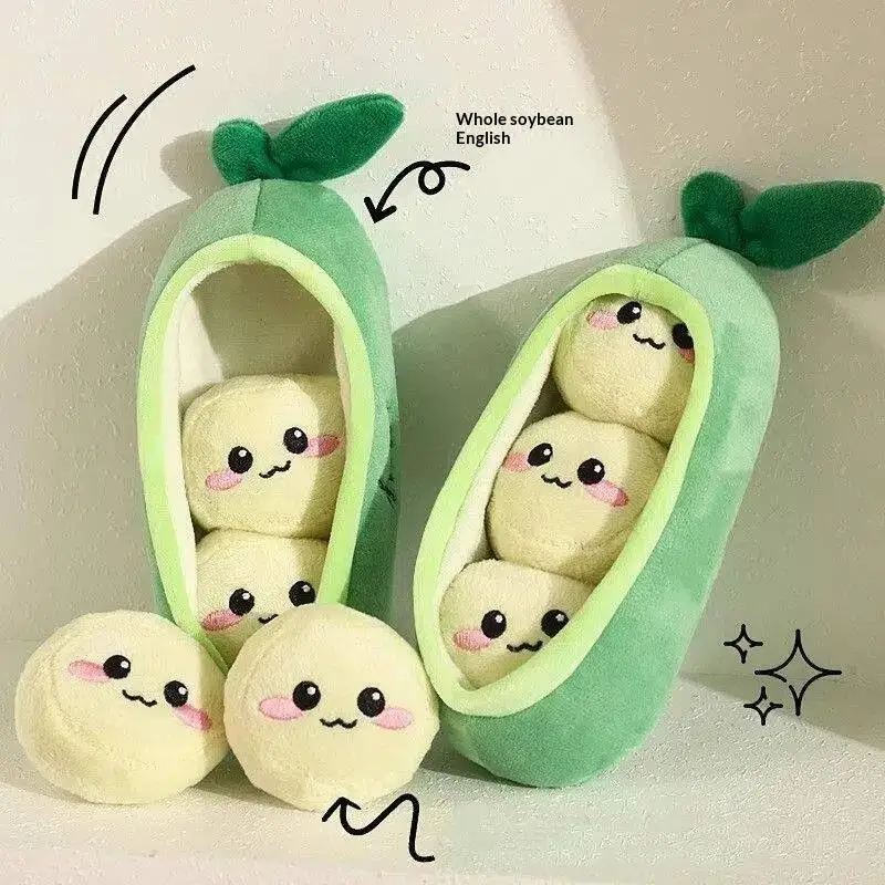 1Pc Small Dog Pea Pod Plush Toy Bite Proof Squeaky Interactive Pet Toy For Teeth Grinding Stress Release Dog Play Accessory