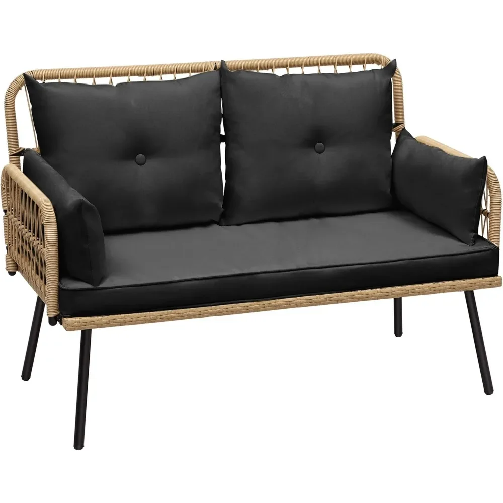 

Outdoor chairOutdoor Rattan Loveseat, Two-Seater Loveseat with Handwoven Rattan and Cushions, Ideal for Backyar, Balcony