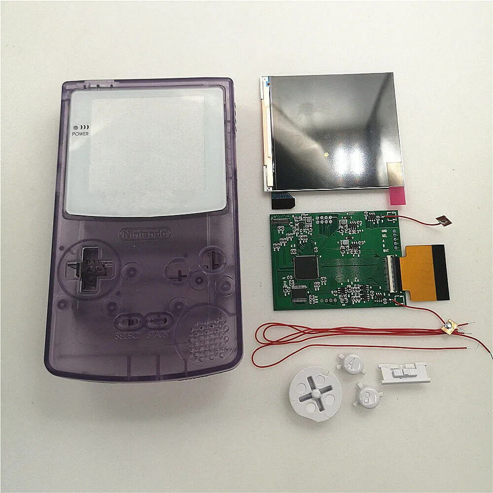 White Glass Lens OSD Menu Q5 Version RIPS LCD Screen Kit With Pre-cut Clear Purple Housing Shell For Game Boy Color GBC