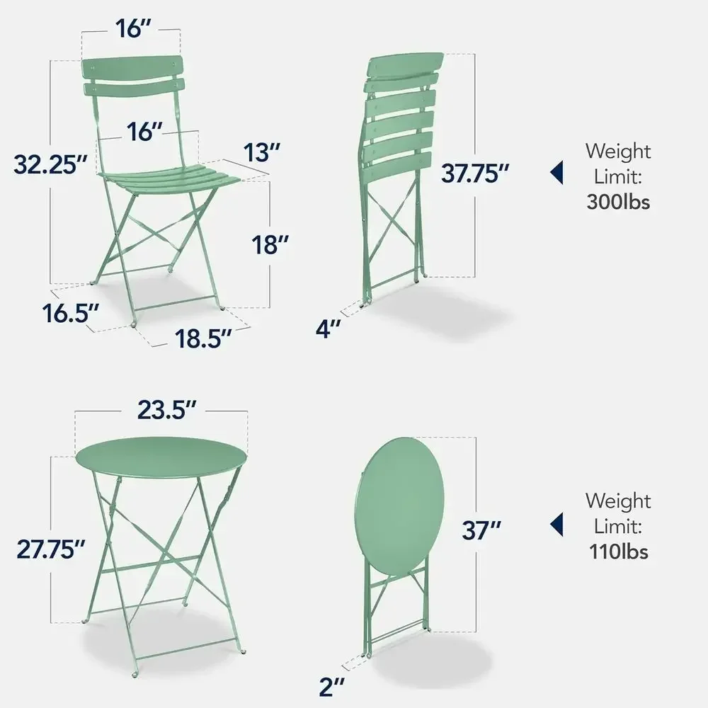 Compact Outdoor Bistro Set with 2 Chairs and Table in Sage Finish
