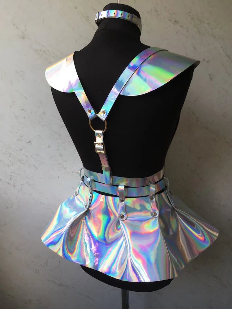 Bunter Trägerrock, Ballkleidgürtel, Damen-Cosplay-Kostüm für Konzerte, Sänger, Cyberpunk, glänzende Bühnen-Party-Röcke 2026 – Detail 2