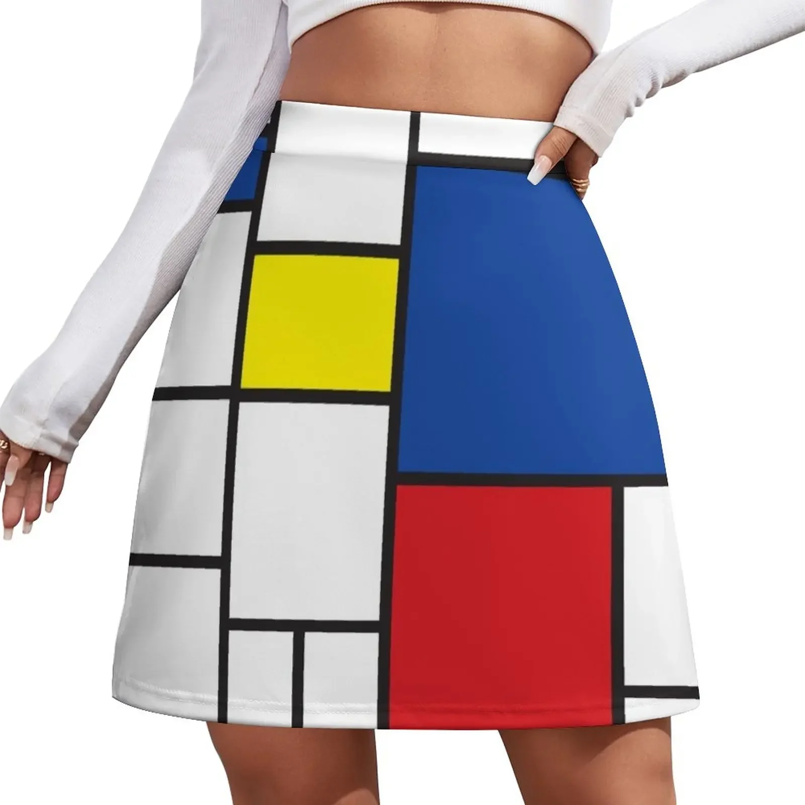 

Mondrian Minimalist De Stijl Modern Art II  fatfatin Mini Skirt Skirt satin sexy skirt for women Mini