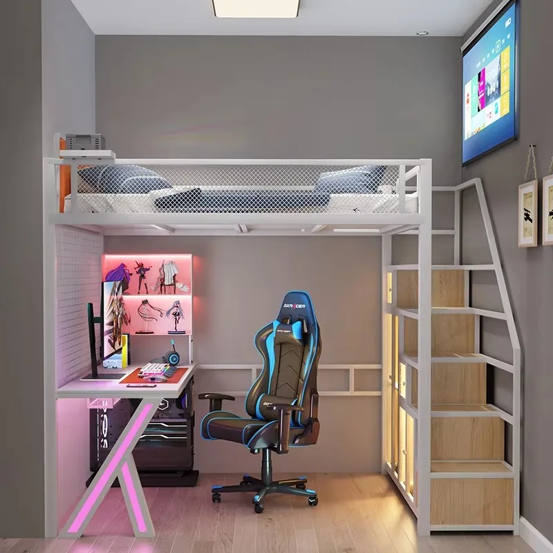 Tillais E-sports Wrought Iron Loft Bed, Space Saving Pavilion High Bed For Small Apartment Bedroom Home Furniture