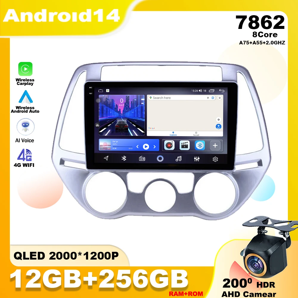 

Android 14 For Hyundai i20 PB 2012 - 2014 Car Radio Multimedia Player Stereo Navigation GPS IPS QLED 4G Wireless Carplay WIFI BT
