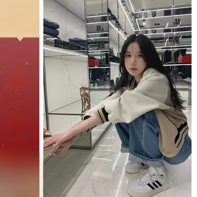 

Осенняя профессия Чжан Beibei текстурированная повседневная бейсбольная куртка для колледжа женская свободная простая верхняя одежда хлопок полиэстер