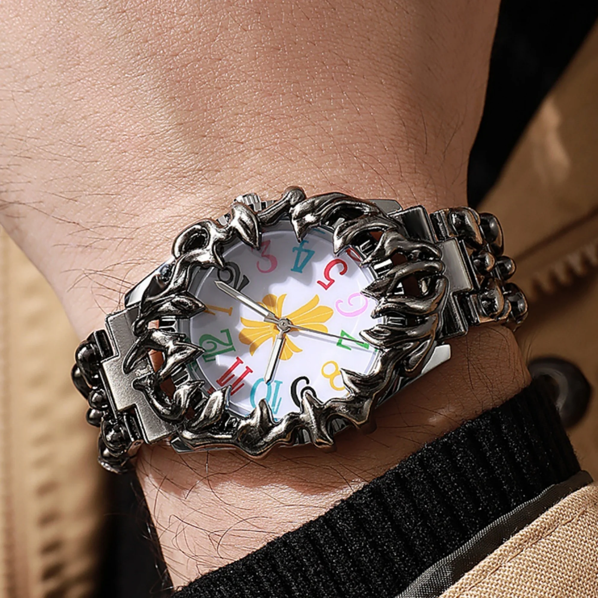 Men Quartz Watch for Men Vintage Wristwatch Punk Irregular Case Watch Fashion Personality Street Style Male Watch