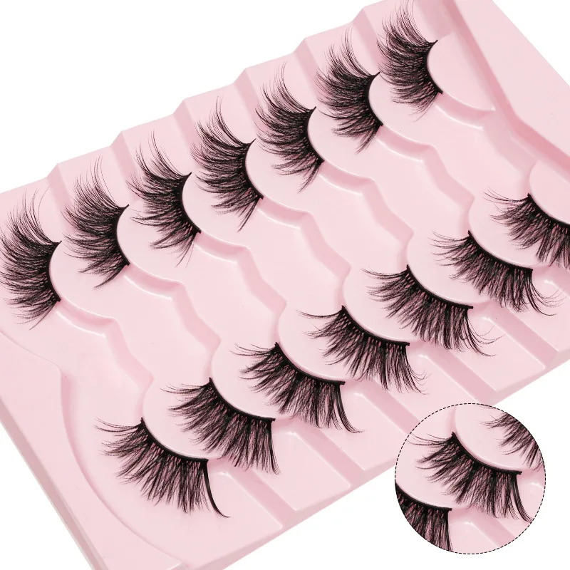 7 ペアハーフアイまつげ 3D うっすら十字ふわふわソフトつけまつげボリューム多層再利用可能な自然な外観目に見えないバンド