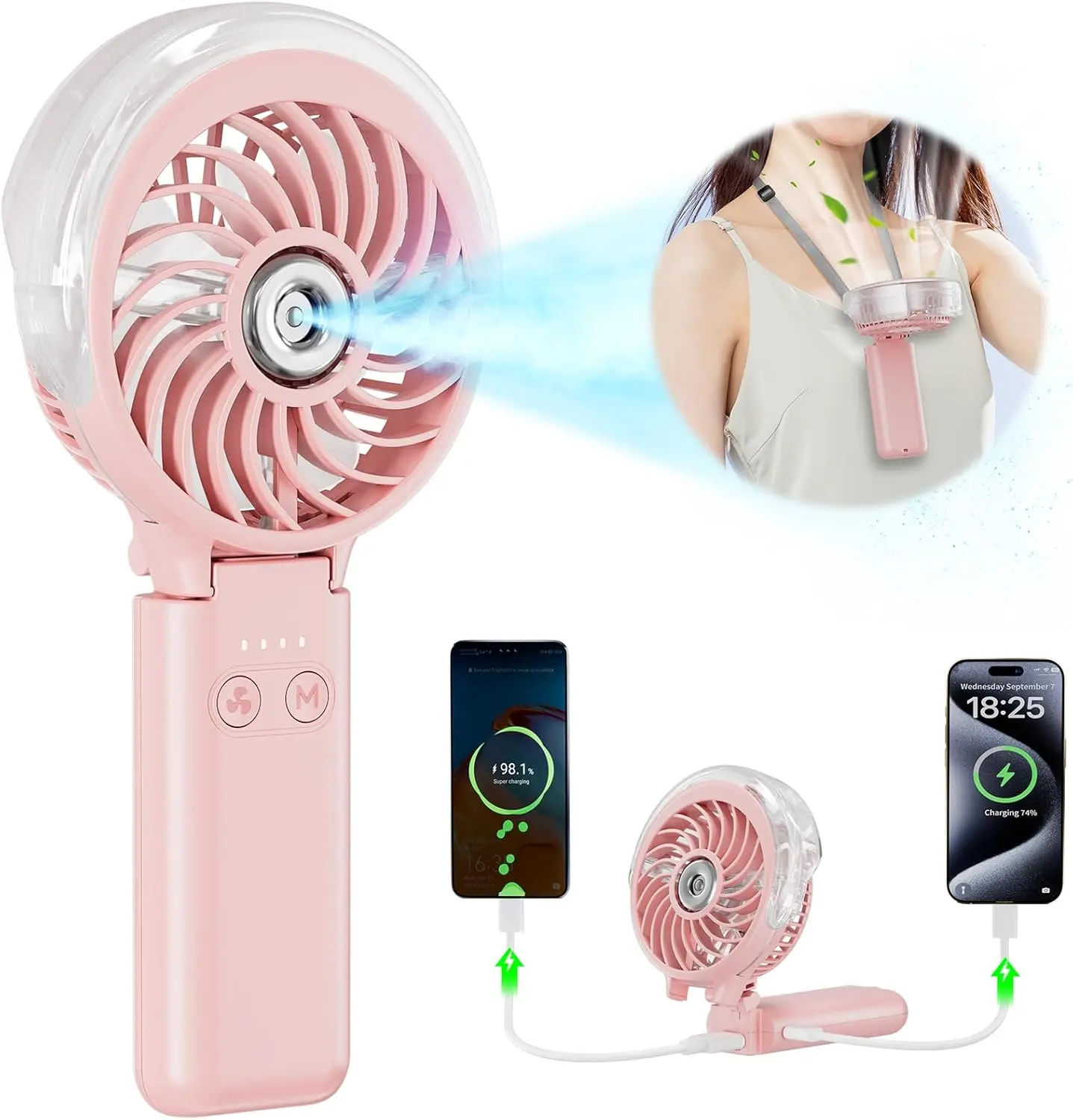 

Портативный вентилятор-распылитель с USB-зарядкой, 5200 мАч, 24-часовое охлаждение, складная конструкция для ношения на шее, для летних путешествий