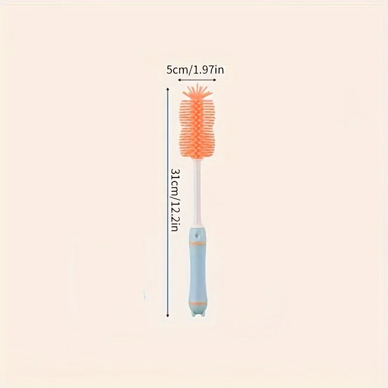 4Pcs Silicone Bottle Brush for Babies 3 Color Long Handle Cleaning Brush Set 360 Degree Rotating Cleaning Bottle Brush Set