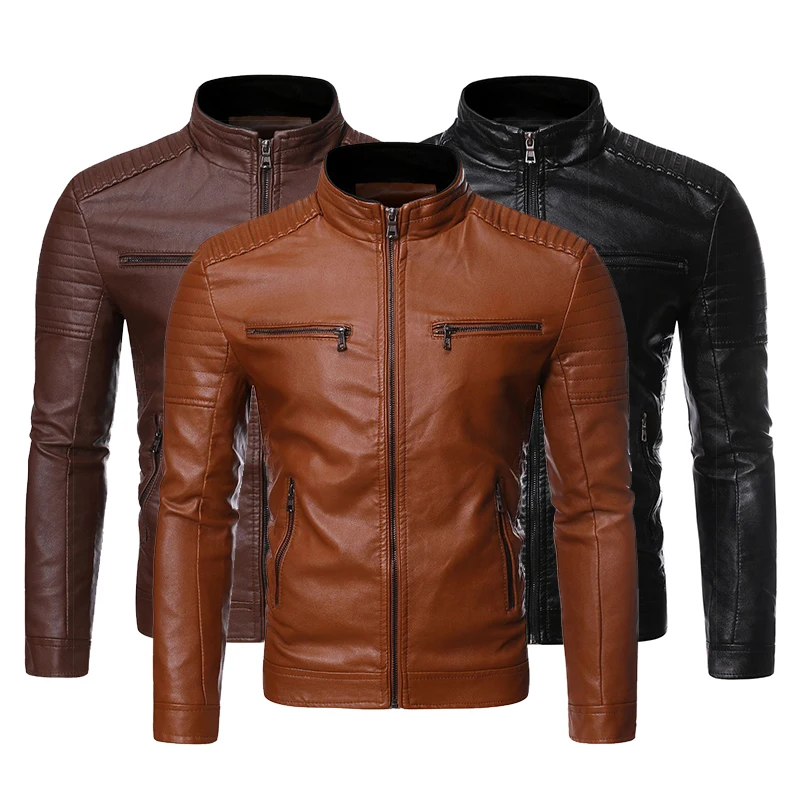 2023 New Autumn Men Causal Vintage Leather Jacket Coat Men Spring Outfit Design Motor Biker Pocket Pu Leather Jacket Men M-4Xl