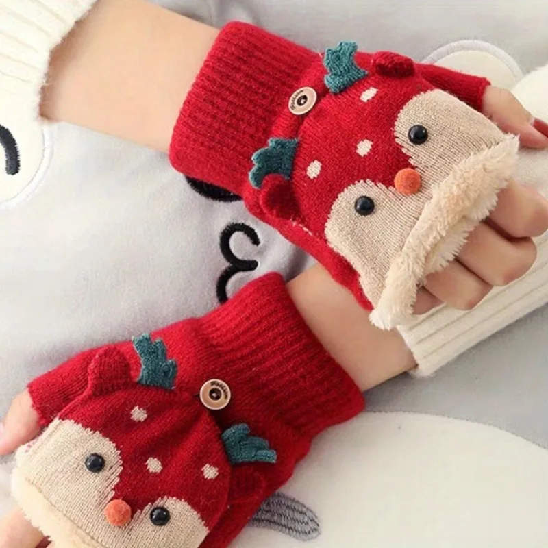 

Reindeer Plush Thickened Gloves Warm Fashionable Cute Christmas Gloves