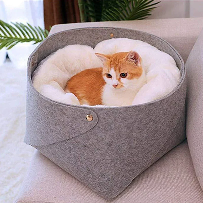 Pet Cat Bed Wool Felt Soft Cat Basket Comfortable Cat House Puppy  Warm Puppy Winter Cotton Sofa Cat Bench Pets Products