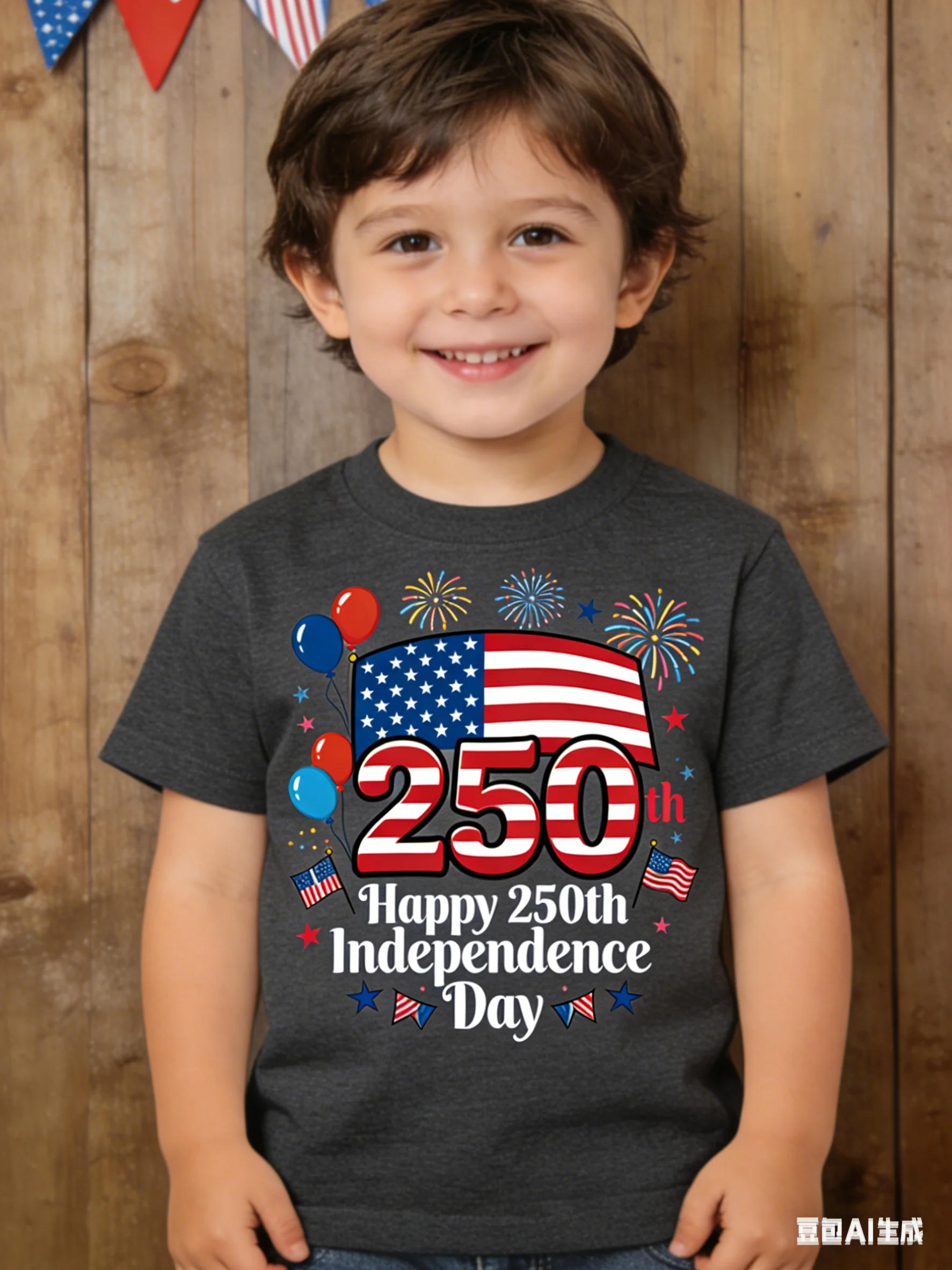Children's Casual Versatile Printed T-shirt Celebrating 250th Anniversary of American Independence Day Soft Cotton Tee for Kids