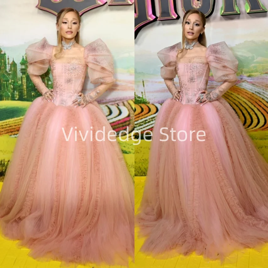 Customized Pink Tulle Dresses Skinny Corset Bubble Sleeve Prom Dresses Poncho Evening Gowns vestidos de fiestas elegantes mujer