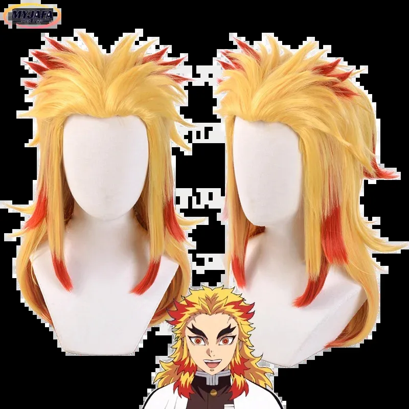 

Высокое качество аниме косплей Rengoku Kyoujurou косплей парик блондинка красный Ombre термостойкие волосы косичка парики + парик